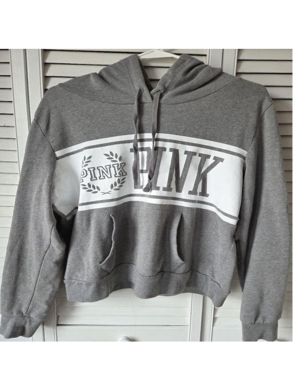 Women's PINK Victoria's Secret Gray & White Hoodie, Size L - Picture 1 of 14